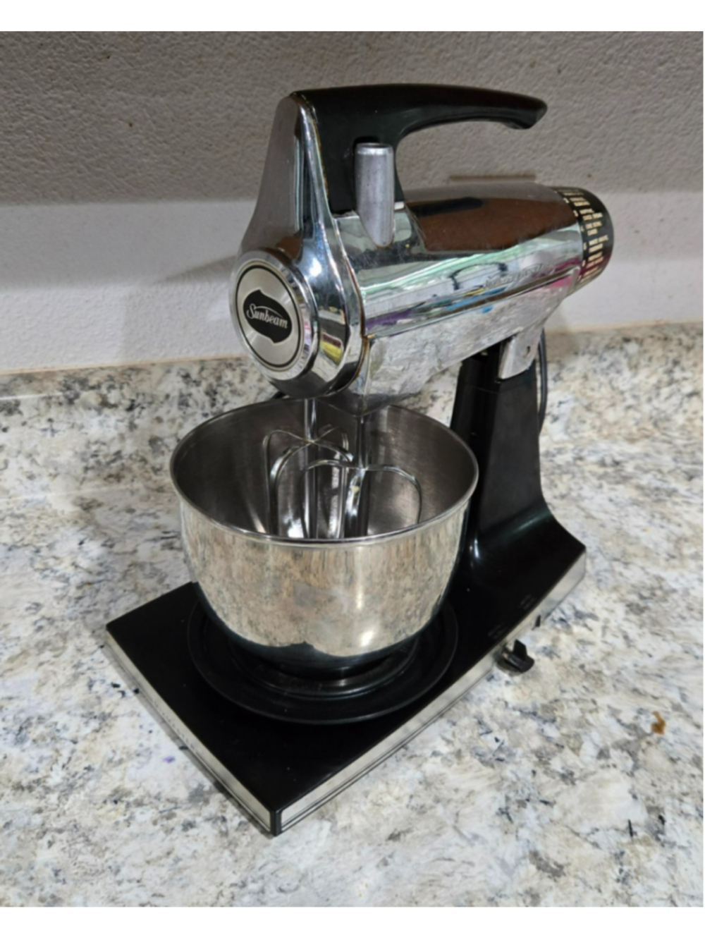 Vintage Sunbeam Mixmaster 12 Speed Stand Mixer Chrome Black WORKS Small Bowl